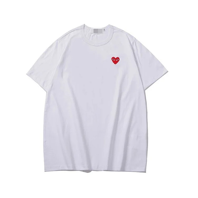 plaLove embroidered short-sleeved pure cotton red heart eyes couple T-shirt