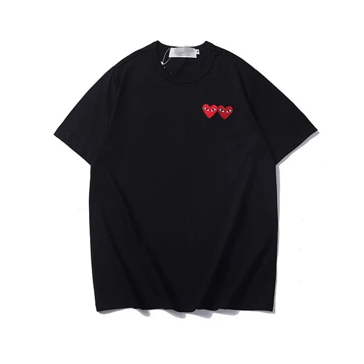 plaLove embroidered short-sleeved pure cotton red heart eyes couple T-shirt