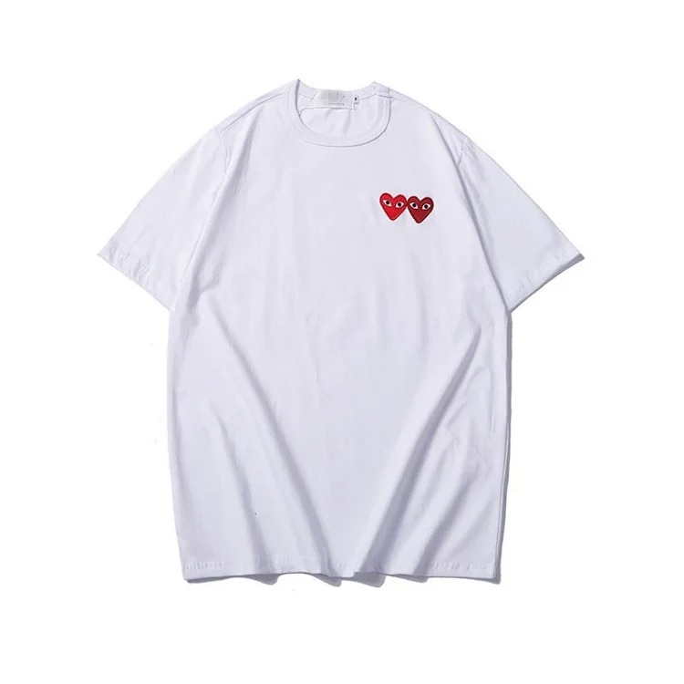 plaLove embroidered short-sleeved pure cotton red heart eyes couple T-shirt