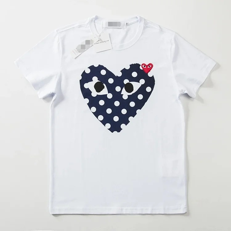 plaLove embroidered short-sleeved pure cotton red heart eyes couple T-shirt