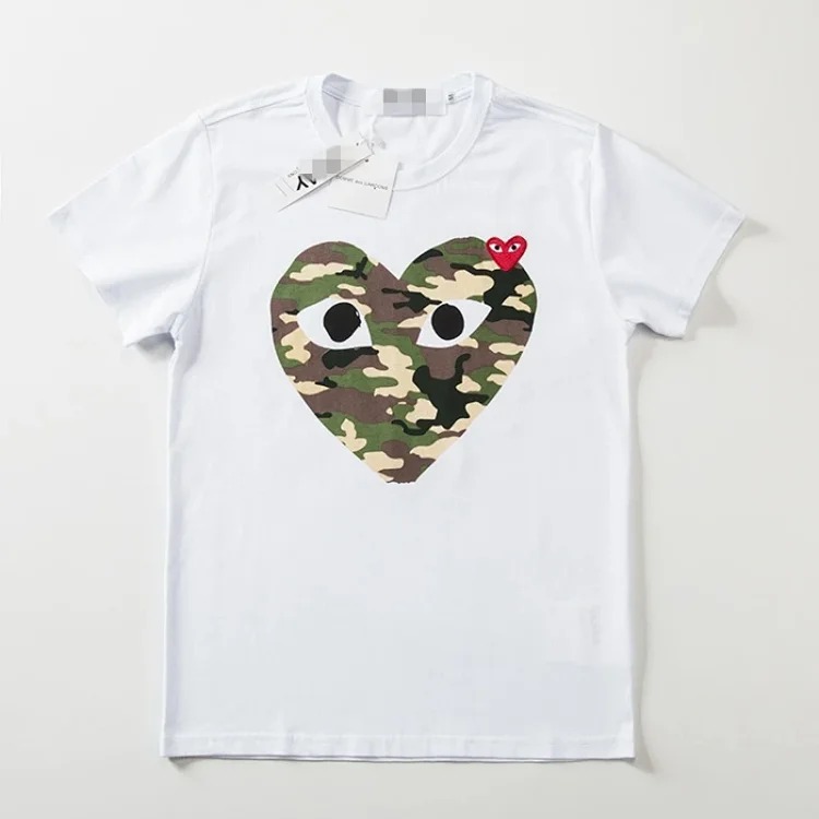 plaLove embroidered short-sleeved pure cotton red heart eyes couple T-shirt
