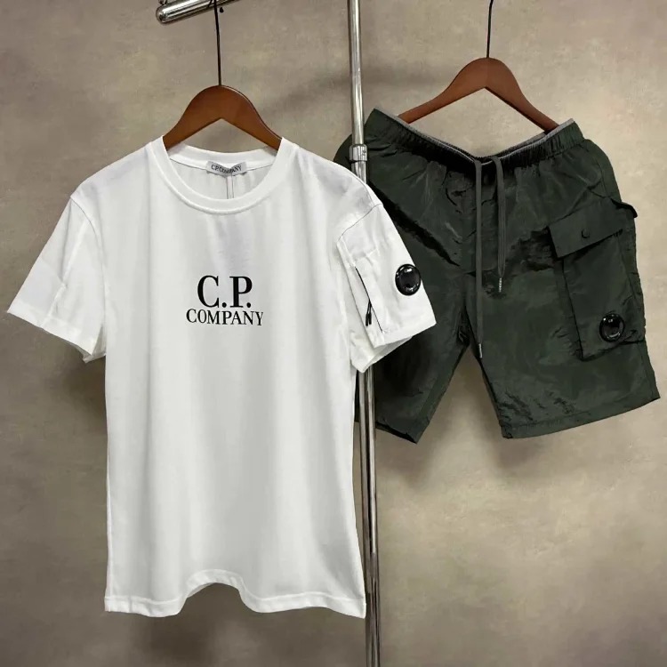 CP cross-border COMPANY sleeves zipper button decoration loose workwear sports short-sleeved shorts suit
