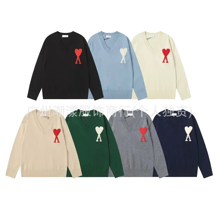 Love embroidered knitted sweater casual loose and versatile couple style