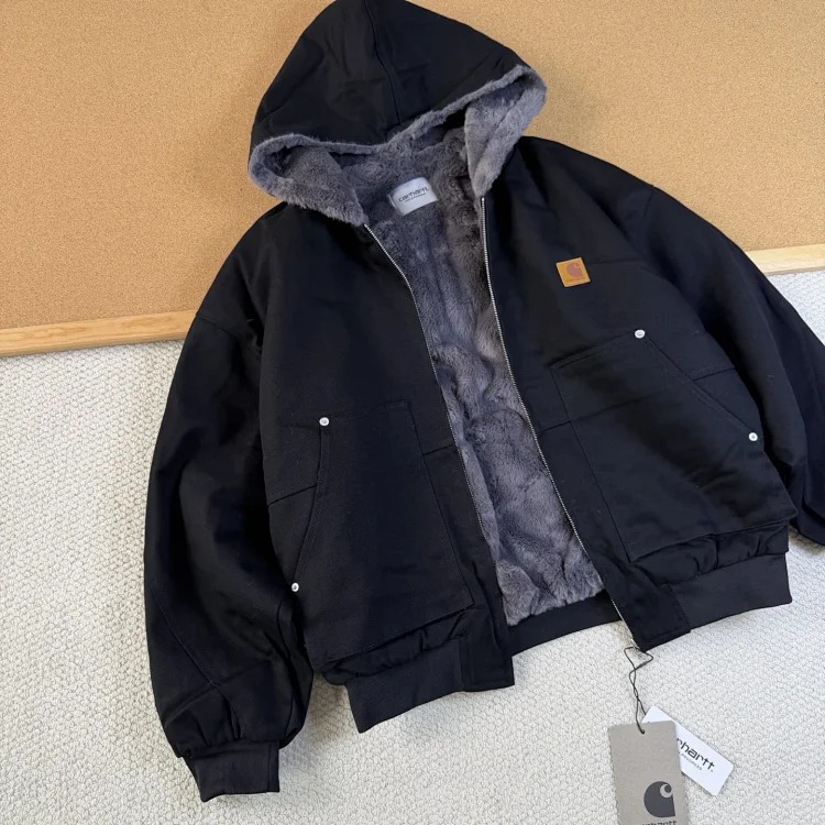 Hooded cotton jacket autumn and winter imitation mink fur marble thickened mountain carving