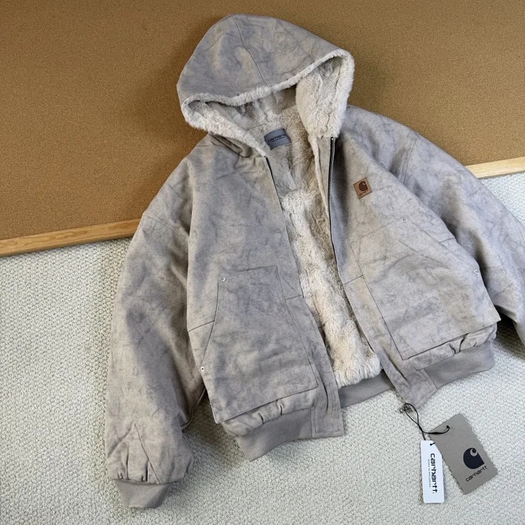 Hooded cotton jacket autumn and winter imitation mink fur marble thickened mountain carving