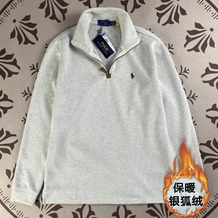 Half-zip loose sweatshirt men's polo couple sweatshirt women's retro long-sleeved lapel