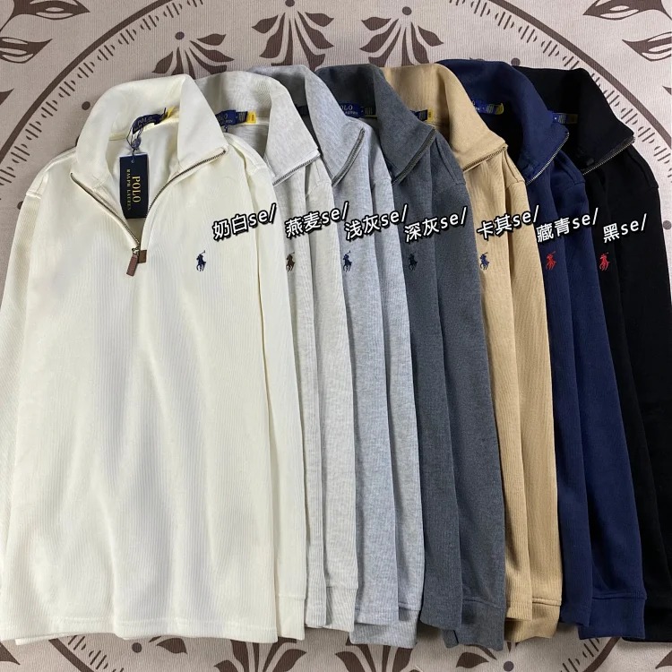 Half-zip loose sweatshirt men's polo couple sweatshirt women's retro long-sleeved lapel
