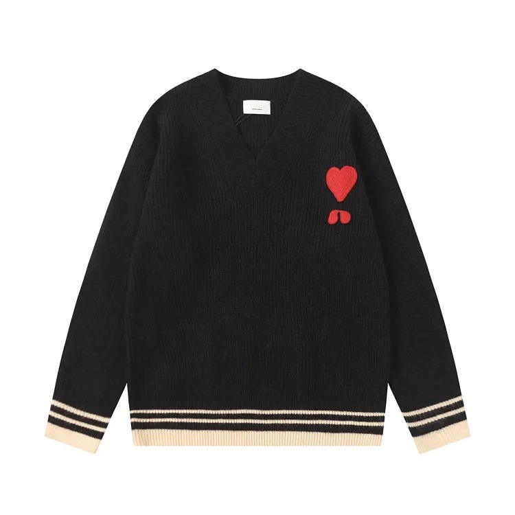 Love embroidered knitted sweater casual loose and versatile couple style