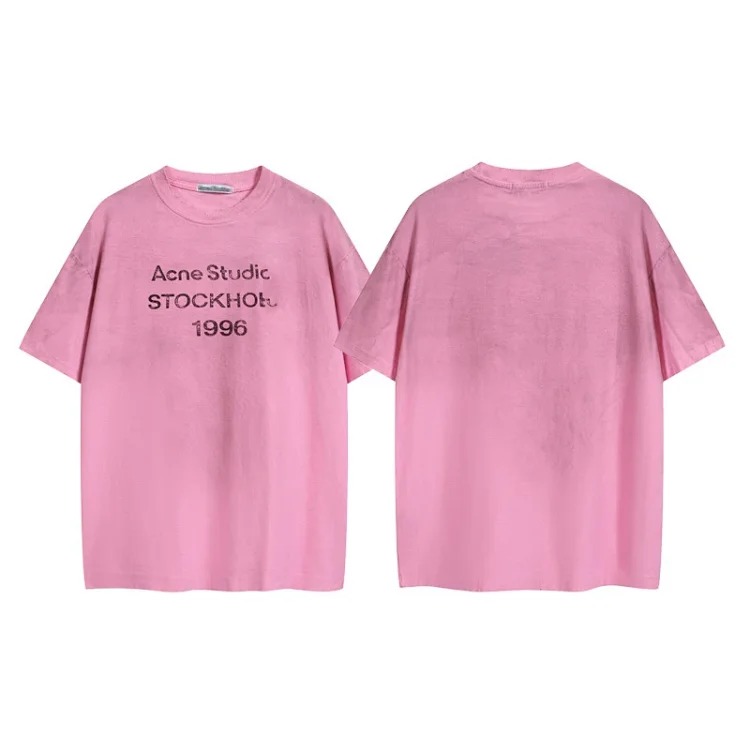 AC1996 old washed and worn gradient letter printed short-sleeved loose T-shirts for men and women couples