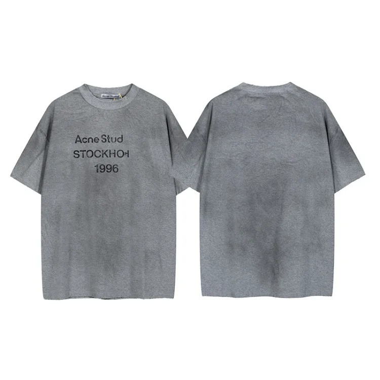AC1996 old washed and worn gradient letter printed short-sleeved loose T-shirts for men and women couples