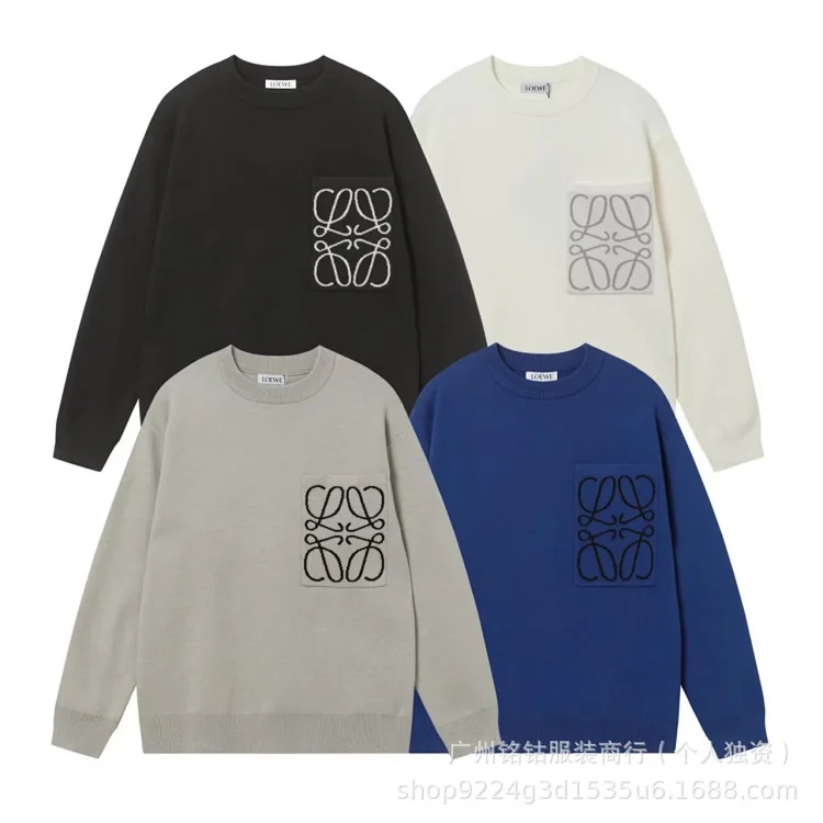 LOW letter jacquard knitted sweater round neck casual versatile style for men and women