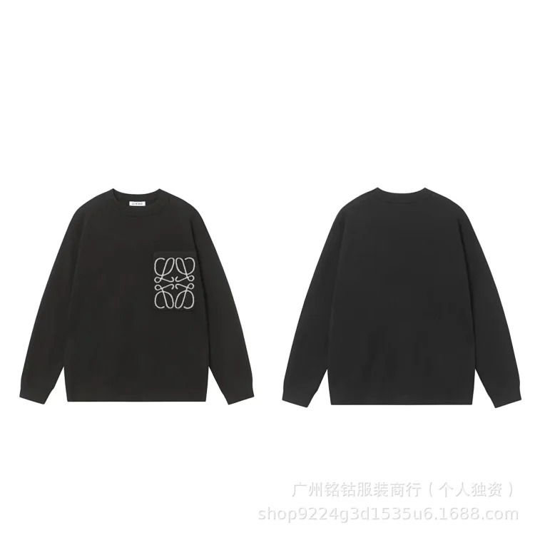 LOW letter jacquard knitted sweater round neck casual versatile style for men and women
