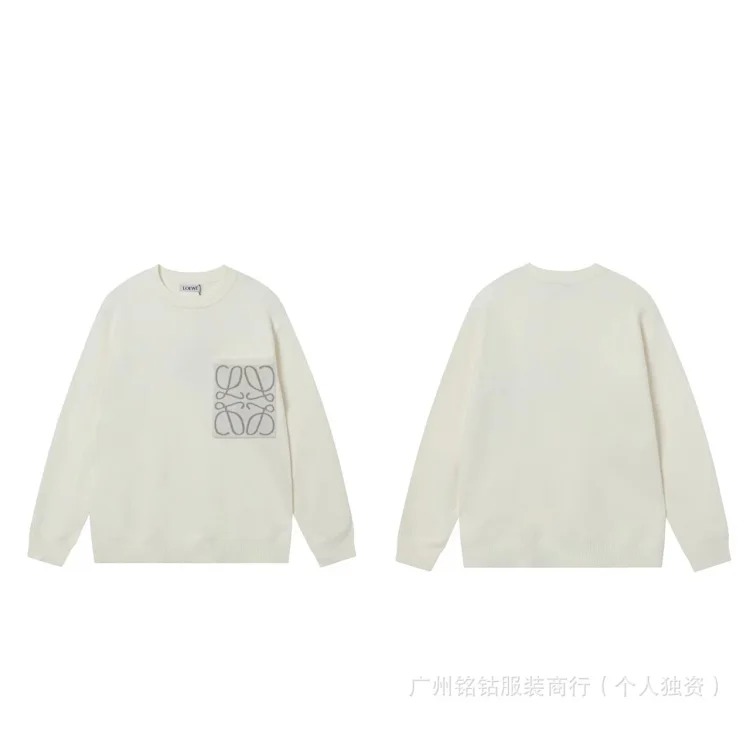 LOW letter jacquard knitted sweater round neck casual versatile style for men and women