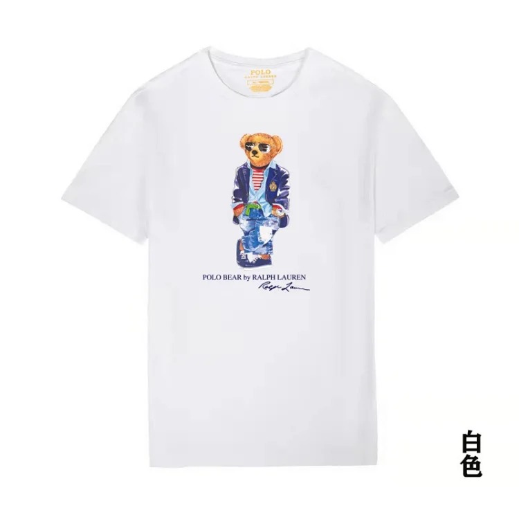 POLO bear printed cotton round neck slim T-shirt for men and women