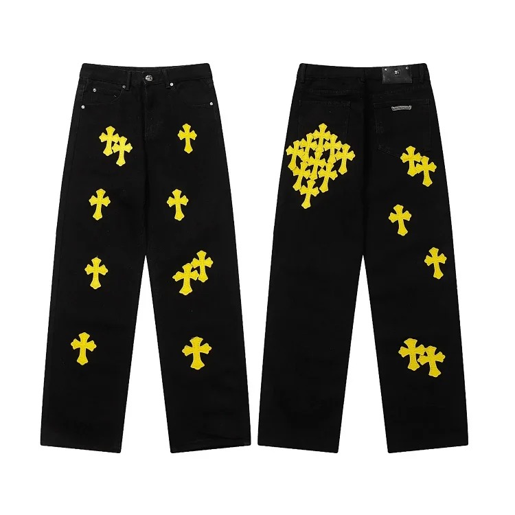 Chrome Hearts high-quality leather cross mens and womens American straight-through loose jeans(pic3) Chrome Hearts high-quality leather cross men's and women's American straight-through loose jeans