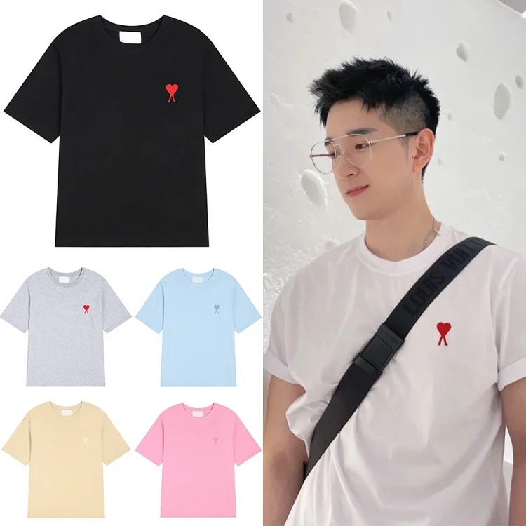 Summer short-sleeved T-shirt embroidered small love pure cotton loose