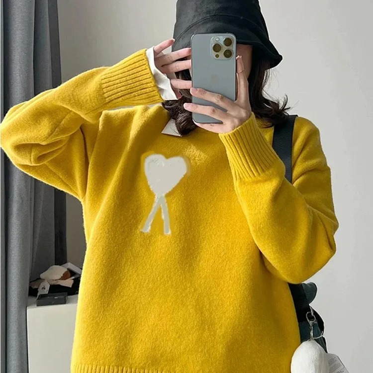 Love jacquard knitted long-sleeved sweater for men and women