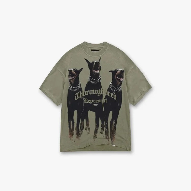 Washed distressed short-sleeved collection Doberman vintage retro heavyweight T-shirt