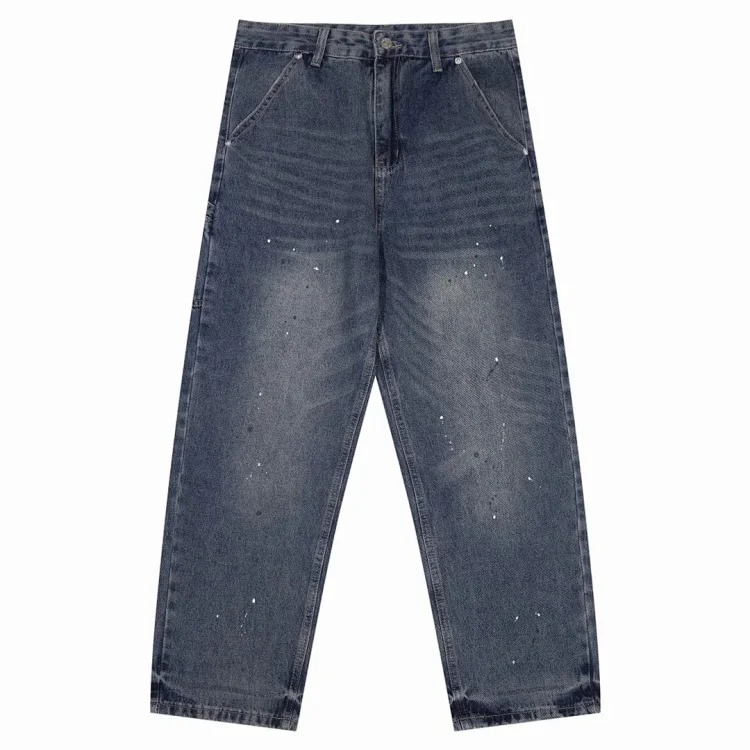Cross-border direct supply independent CH black and white cross straight patch fabric ripped hole tube distressed pocket jacket washed denim trousers