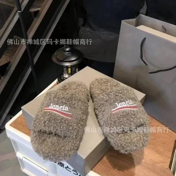 Women's furry slippers 2024 new style letter embroidered thick sole lamb image 5