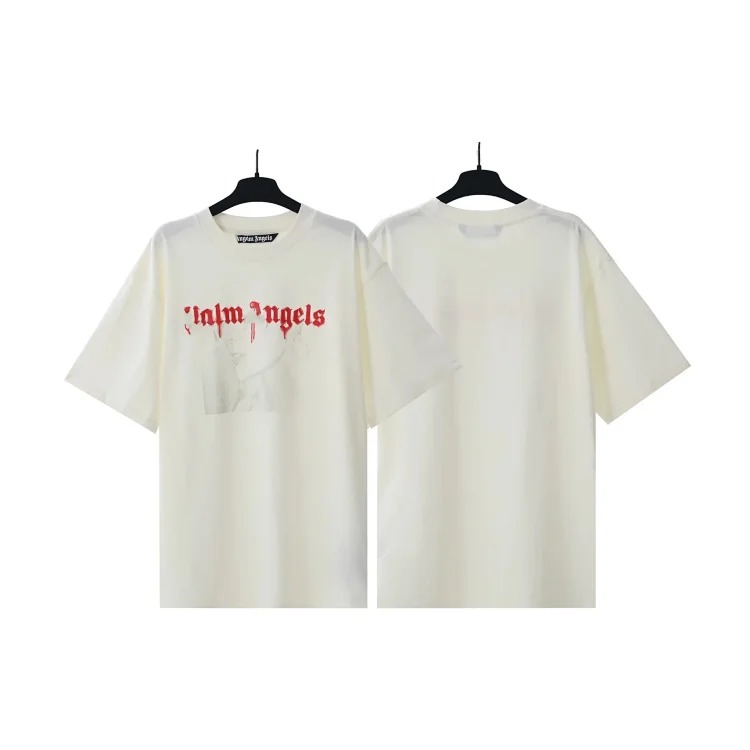 PA palm letter print round neck short-sleeved loose T-shirt