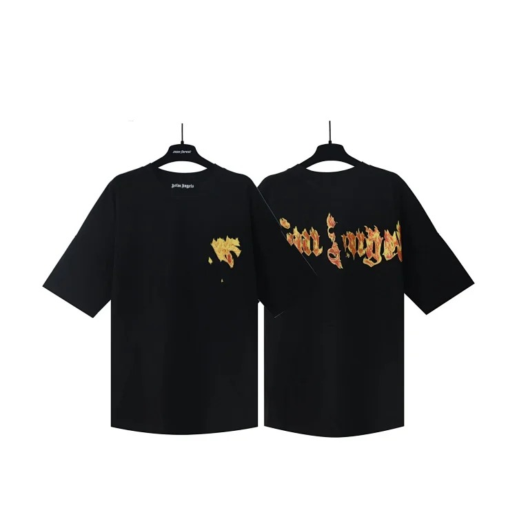 PA palm letter print round neck short-sleeved loose T-shirt