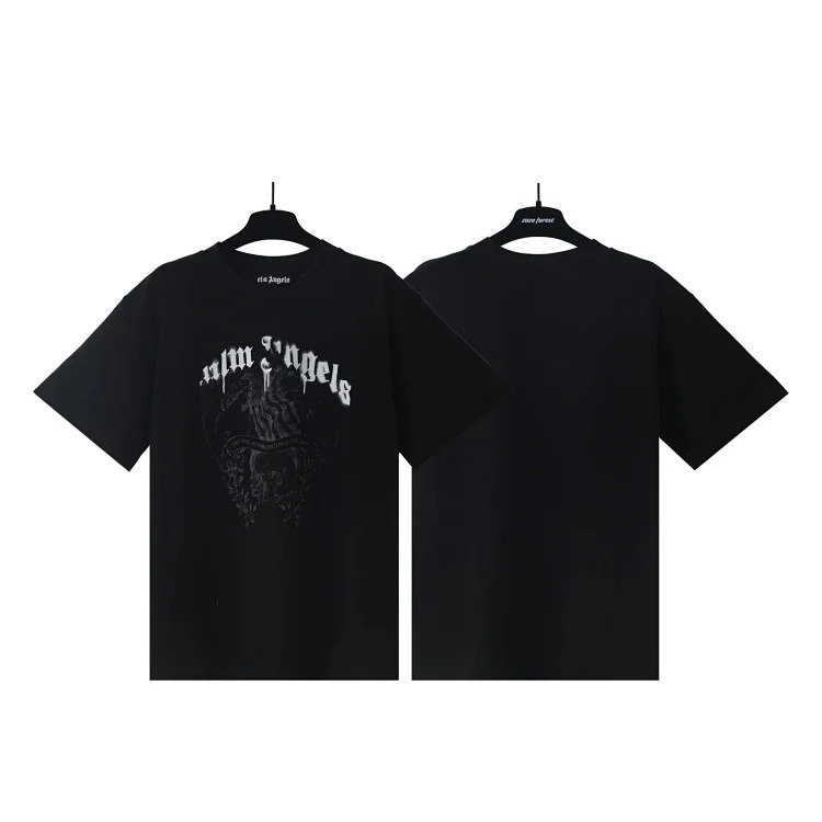 PA palm letter print round neck short-sleeved loose T-shirt