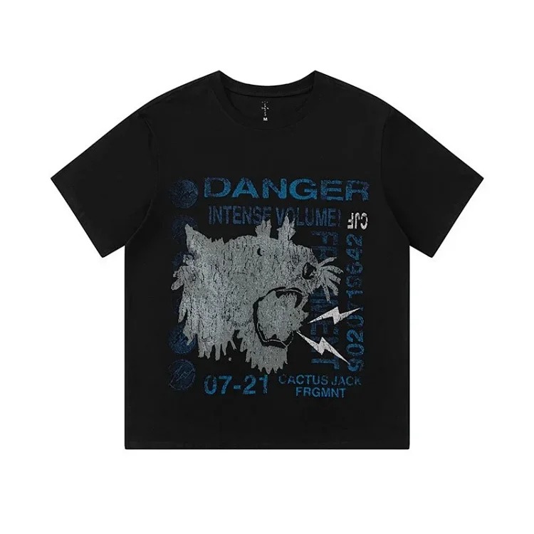 Heavyweight Travis Scott Cactus Jack tiger head letter print pattern short-sleeved T-shirt tee for men and women