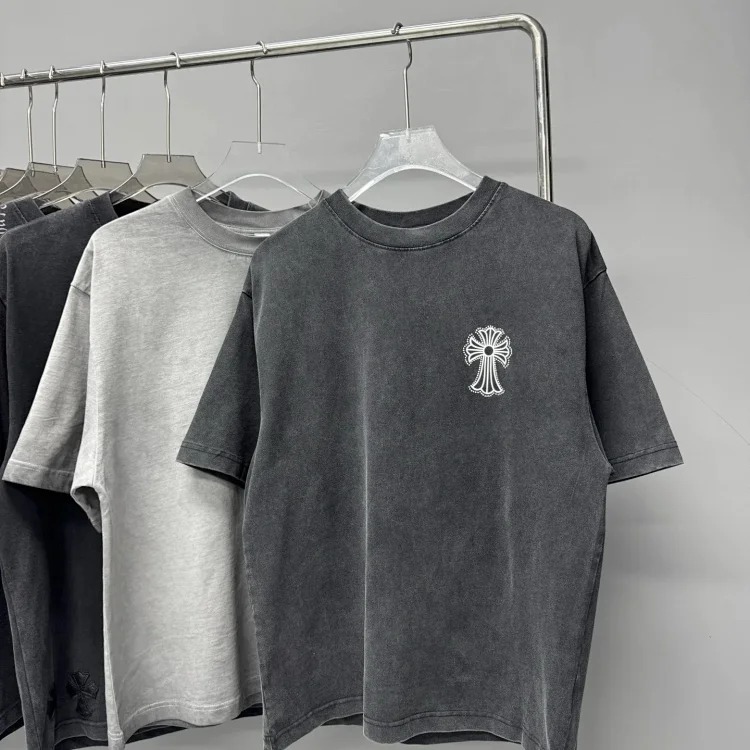 Heavy industry washed and distressed casual short-sleeved T-shirts for men and women