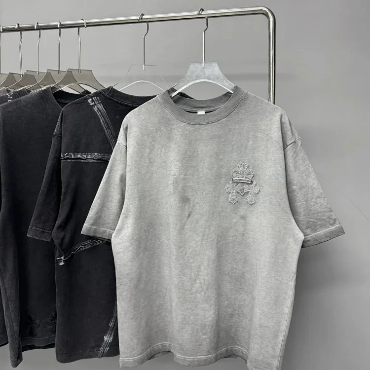 Heavy industry washed and distressed casual short-sleeved T-shirts for men and women