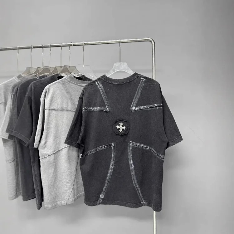 Heavy industry washed and distressed casual short-sleeved T-shirts for men and women