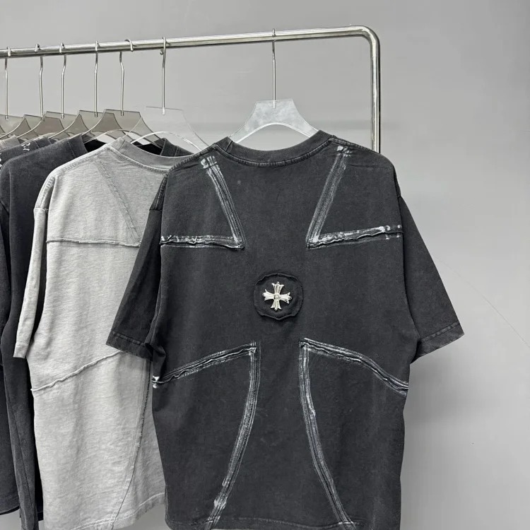 Heavy industry washed and distressed casual short-sleeved T-shirts for men and women