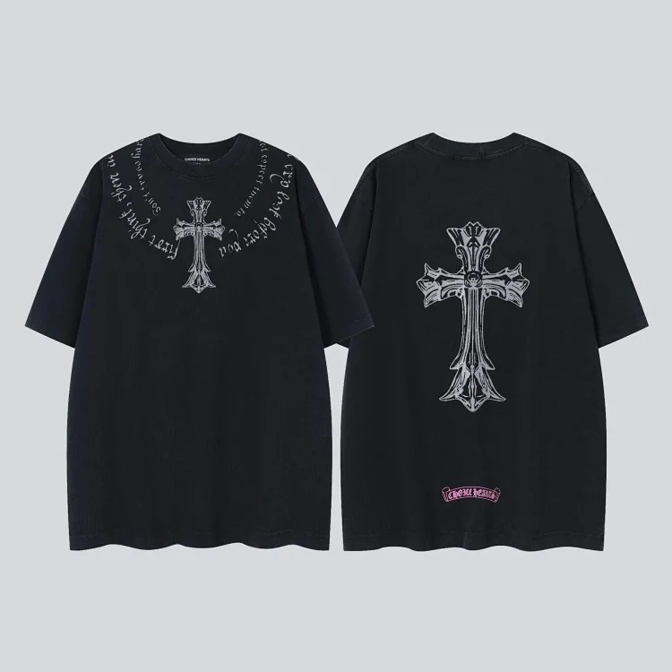 Heavy industry washed and distressed casual short-sleeved T-shirts for men and women
