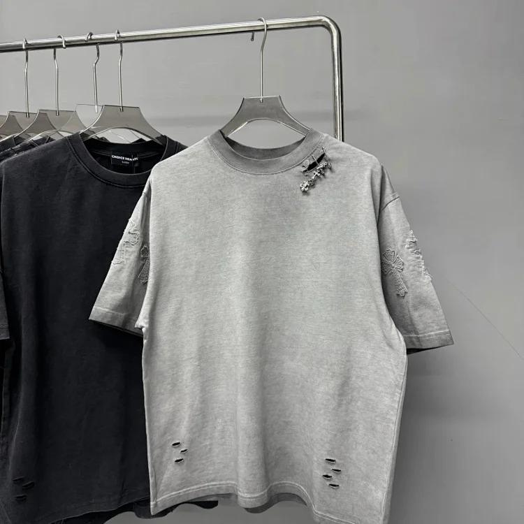 Heavy industry washed and distressed casual short-sleeved T-shirts for men and women