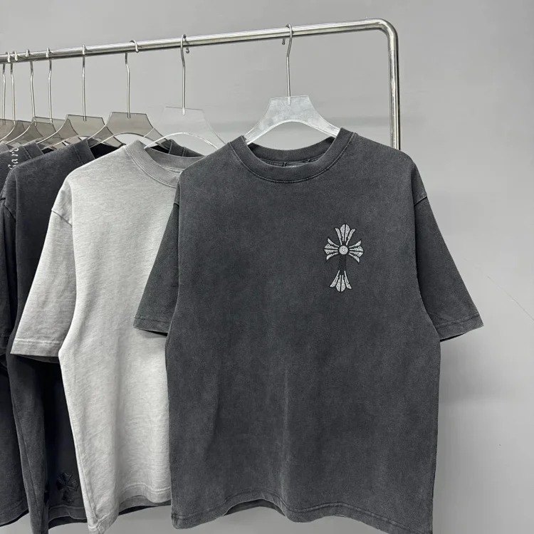 Heavy industry washed and distressed casual short-sleeved T-shirts for men and women