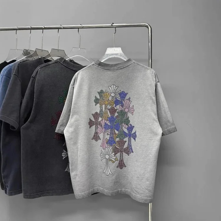Heavy industry washed and distressed casual short-sleeved T-shirts for men and women