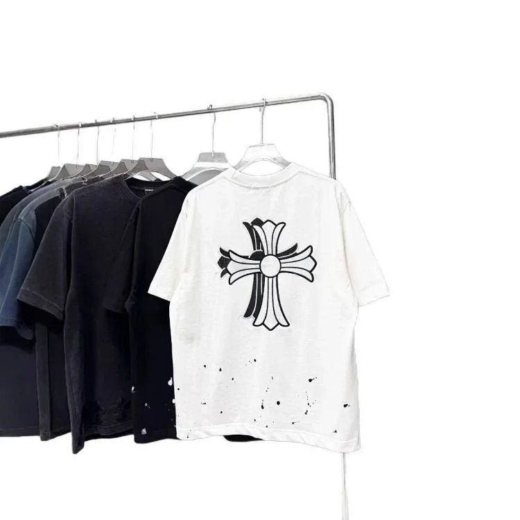 Heavy industry washed and distressed casual short-sleeved T-shirts for men and women