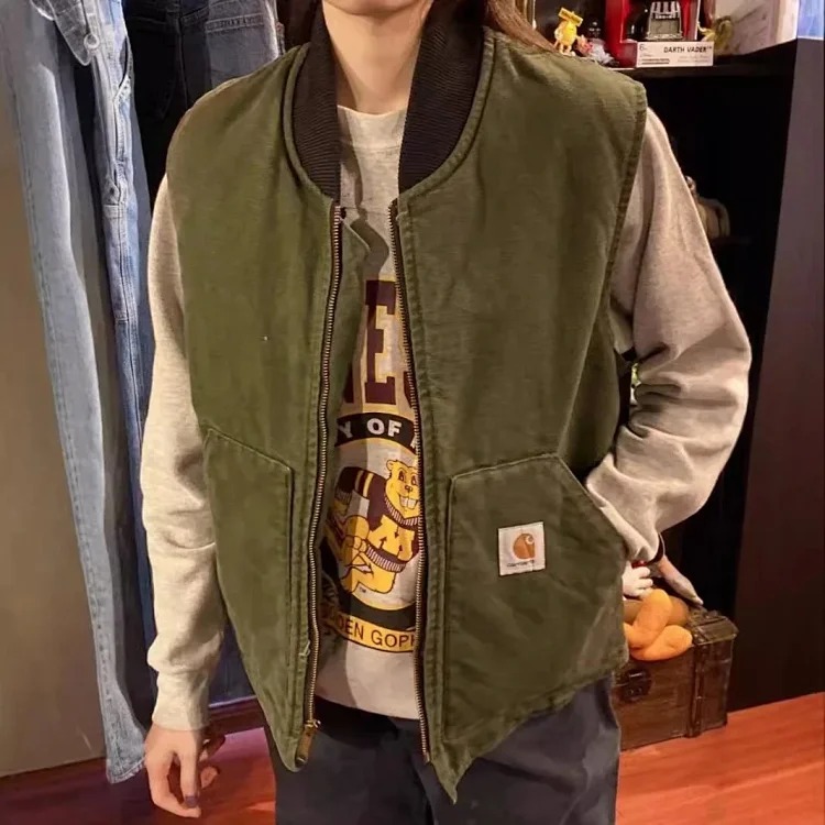 High-quality carh V02 vintage retro washed workwear cotton vest vest couple casual solid color jacket