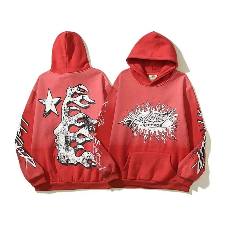 [hello series] fog high street washed and distressed heavy worker head print casual sweatshirt couple wear hoodie