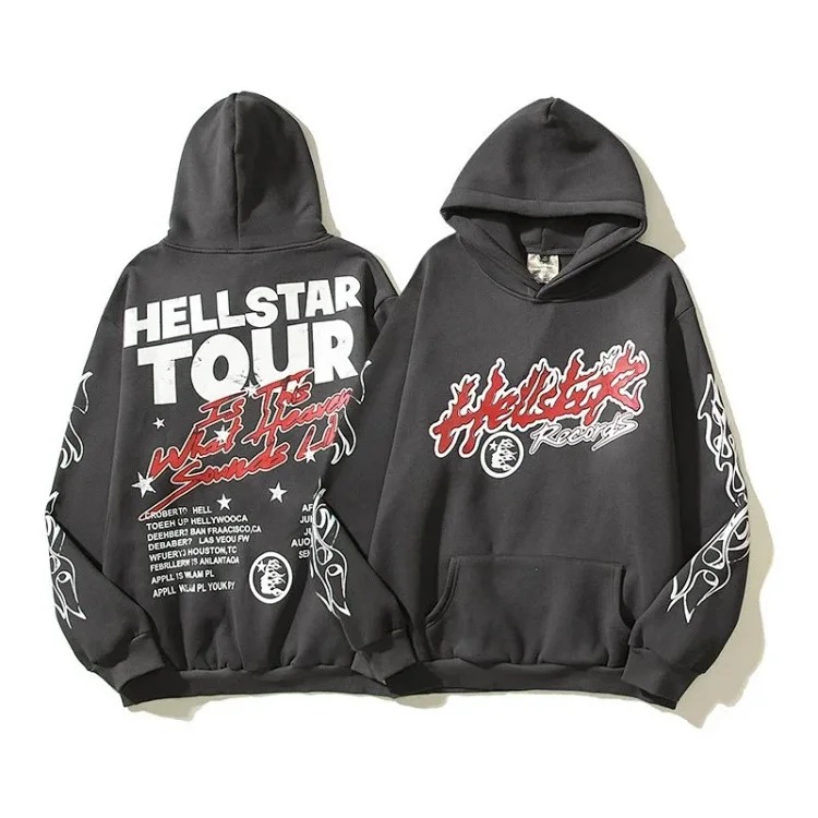 [hello series] fog high street washed and distressed heavy worker head print casual sweatshirt couple wear hoodie