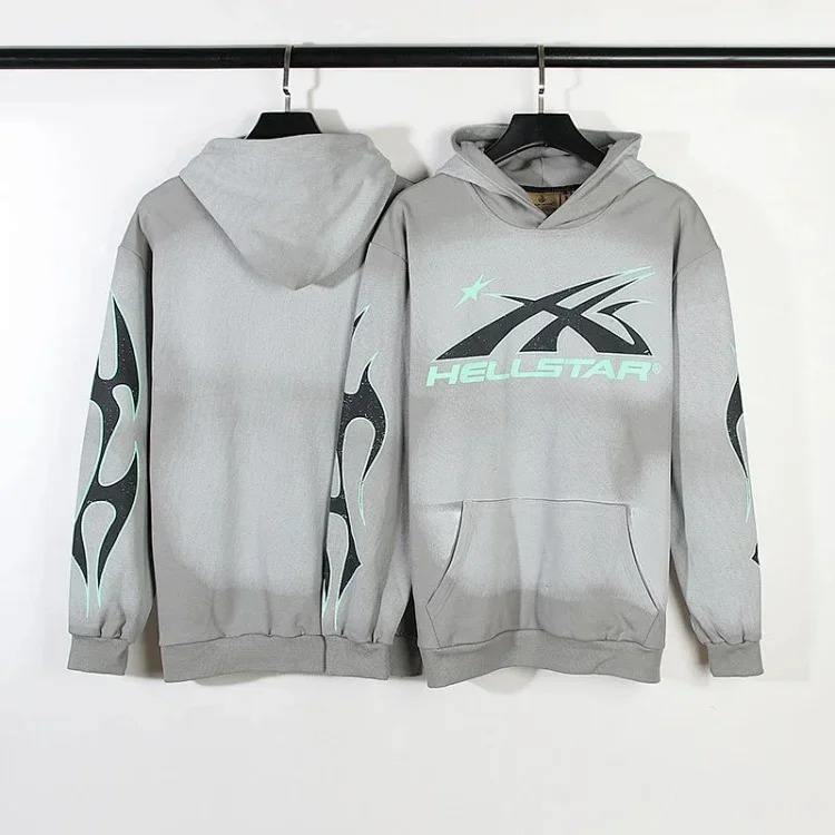 [hello series] fog high street washed and distressed heavy worker head print casual sweatshirt couple wear hoodie