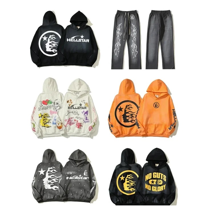 [hello series] fog high street washed and distressed heavy worker head print casual sweatshirt couple wear hoodie