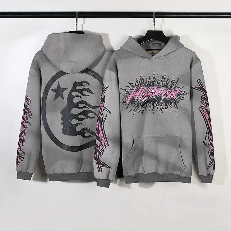 [hello series] fog high street washed and distressed heavy worker head print casual sweatshirt couple wear hoodie