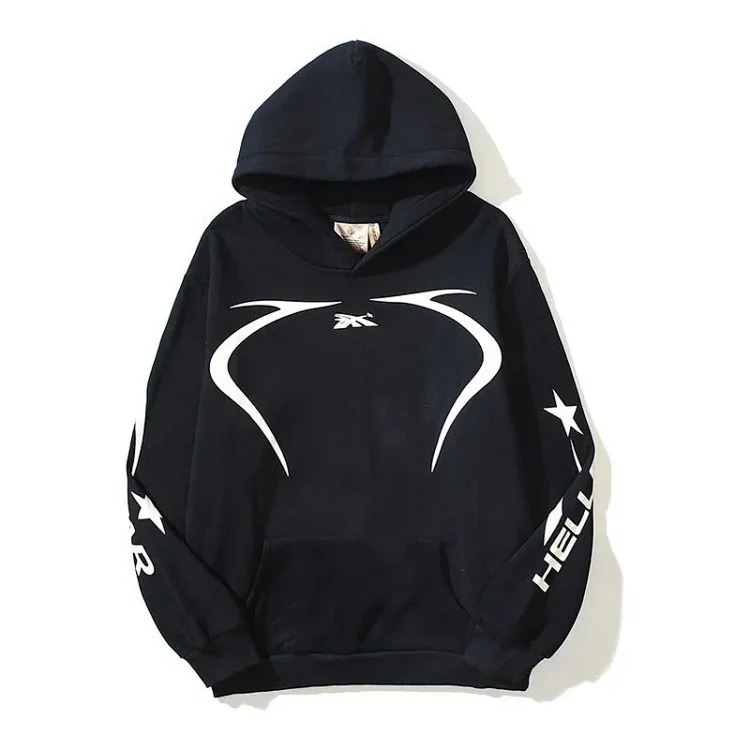 [hello series] fog high street washed and distressed heavy worker head print casual sweatshirt couple wear hoodie