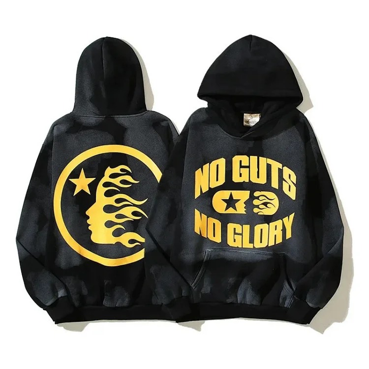 [hello series] fog high street washed and distressed heavy worker head print casual sweatshirt couple wear hoodie