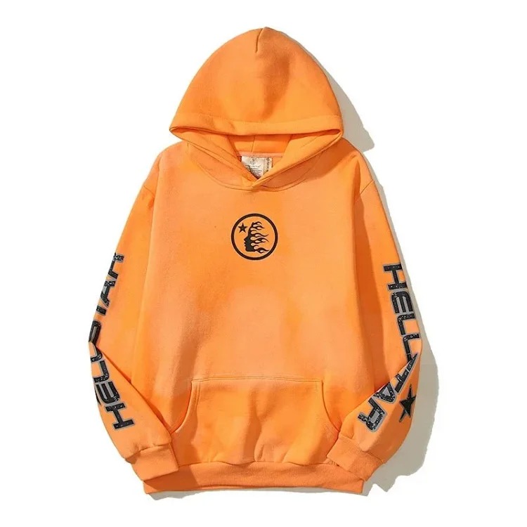 [hello series] fog high street washed and distressed heavy worker head print casual sweatshirt couple wear hoodie