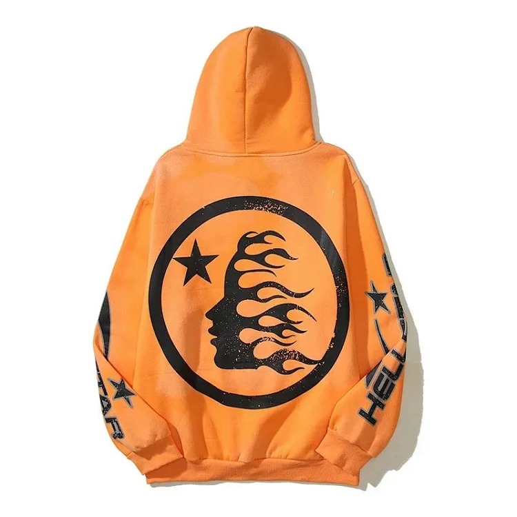 [hello series] fog high street washed and distressed heavy worker head print casual sweatshirt couple wear hoodie