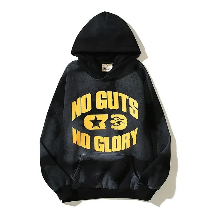 [hello series] fog high street washed and distressed heavy worker head print casual sweatshirt couple wear hoodie