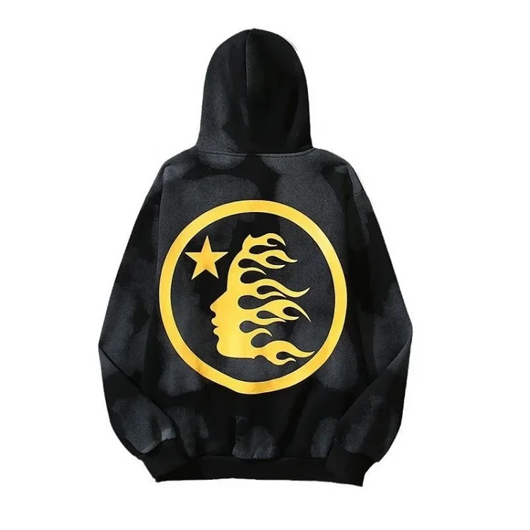 [hello series] fog high street washed and distressed heavy worker head print casual sweatshirt couple wear hoodie