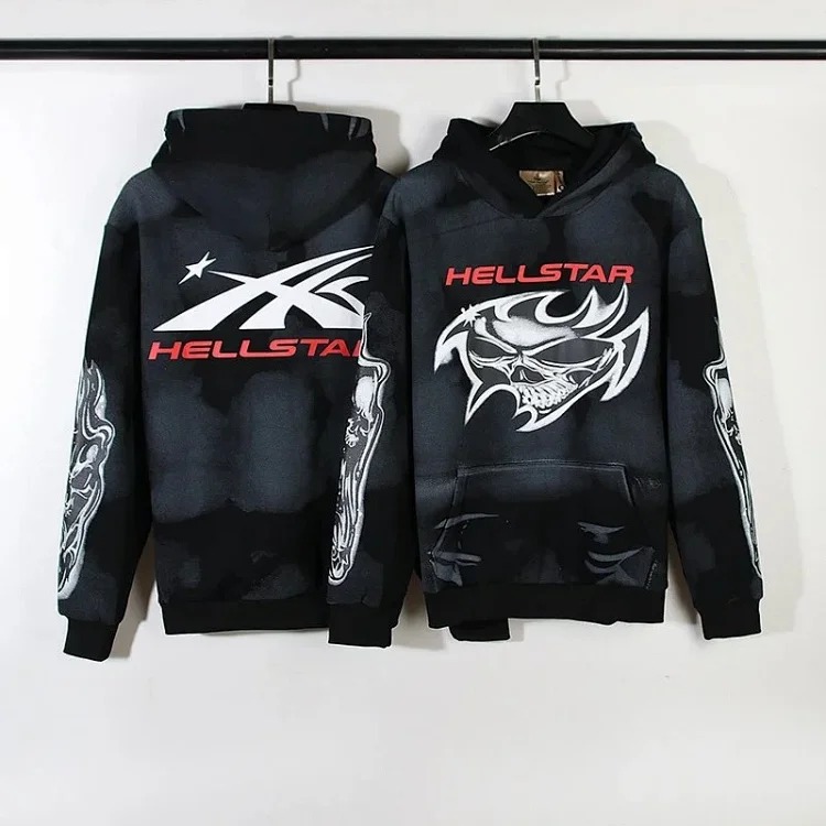 [hello series] fog high street washed and distressed heavy worker head print casual sweatshirt couple wear hoodie
